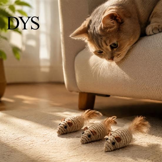 Interactive Pet Supplies for Multiple Cats Sisal Mouse Cat Toys, Feather Mice Kitten Chew Natural Toy Rope Rat Toys Teeth Cleaning, Indoor Self