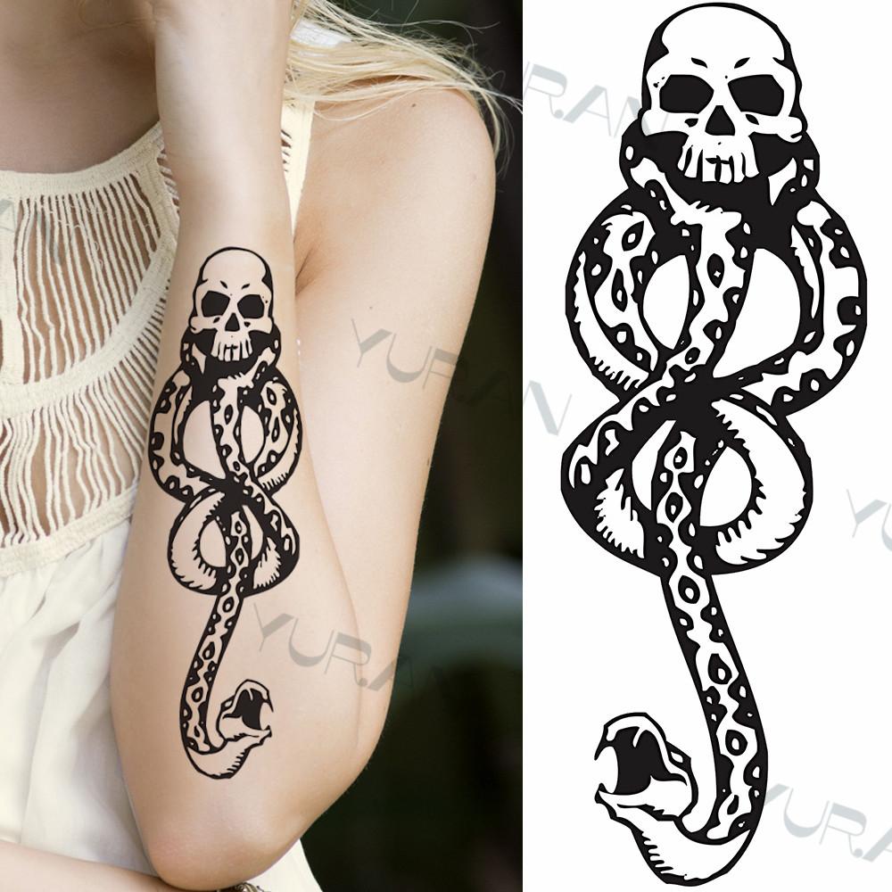 Zwarte Grote Slang Bloem Fake Tattoo Sticker Voor Vrouwen Dot Rose Pioen Tijdelijke Tattoos DIY Water Transfer Tatoos Meisjes