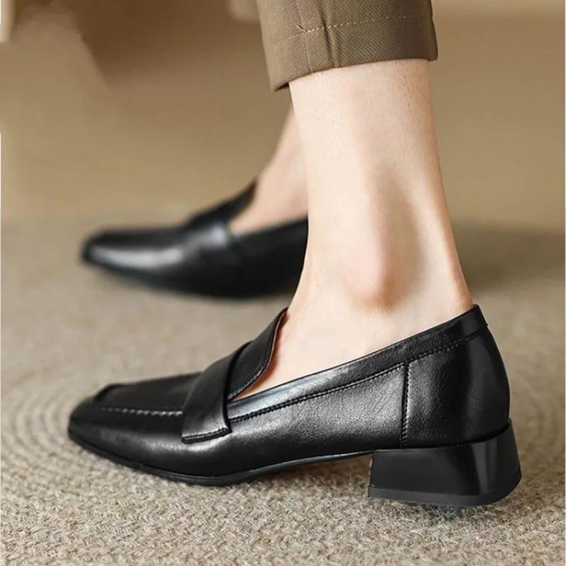 

Style Spring Autumn Versatile British Style Flat Shoes Women s Vintage Leather Pumps High Heel Shoes Summer Season for daily use 39