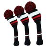 Striped Golf Club Headcovers - Set of 3 Knit Protective Covers for Woods (1/3/5) with Pom Pom Design.