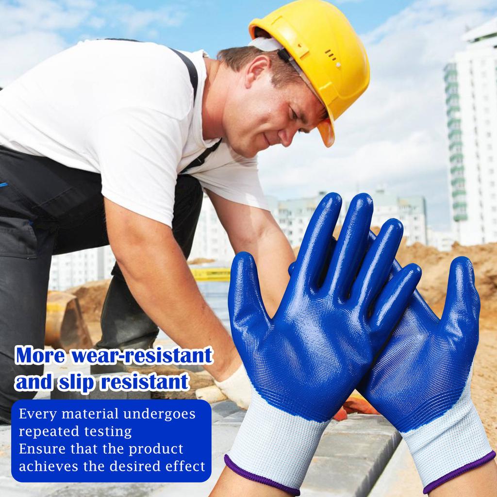 1 Pairs Of Non-slip Wear-resistant Breathable Nitrile Gloves Industrial Labor Building Construction Safety Non-slip Work Gloves