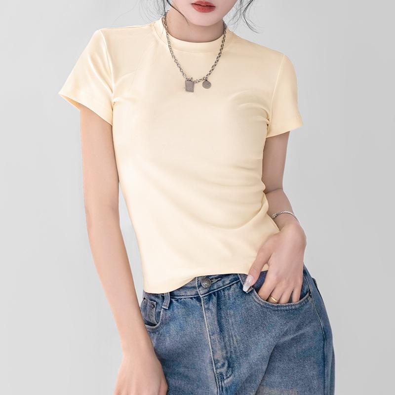 Small Round Neck Shoulder Short Sleeved T-shirt for Women In Spring and Summer, Slim Fit and Slimming, Can Be Worn Outside, High-end and Spicy Girl