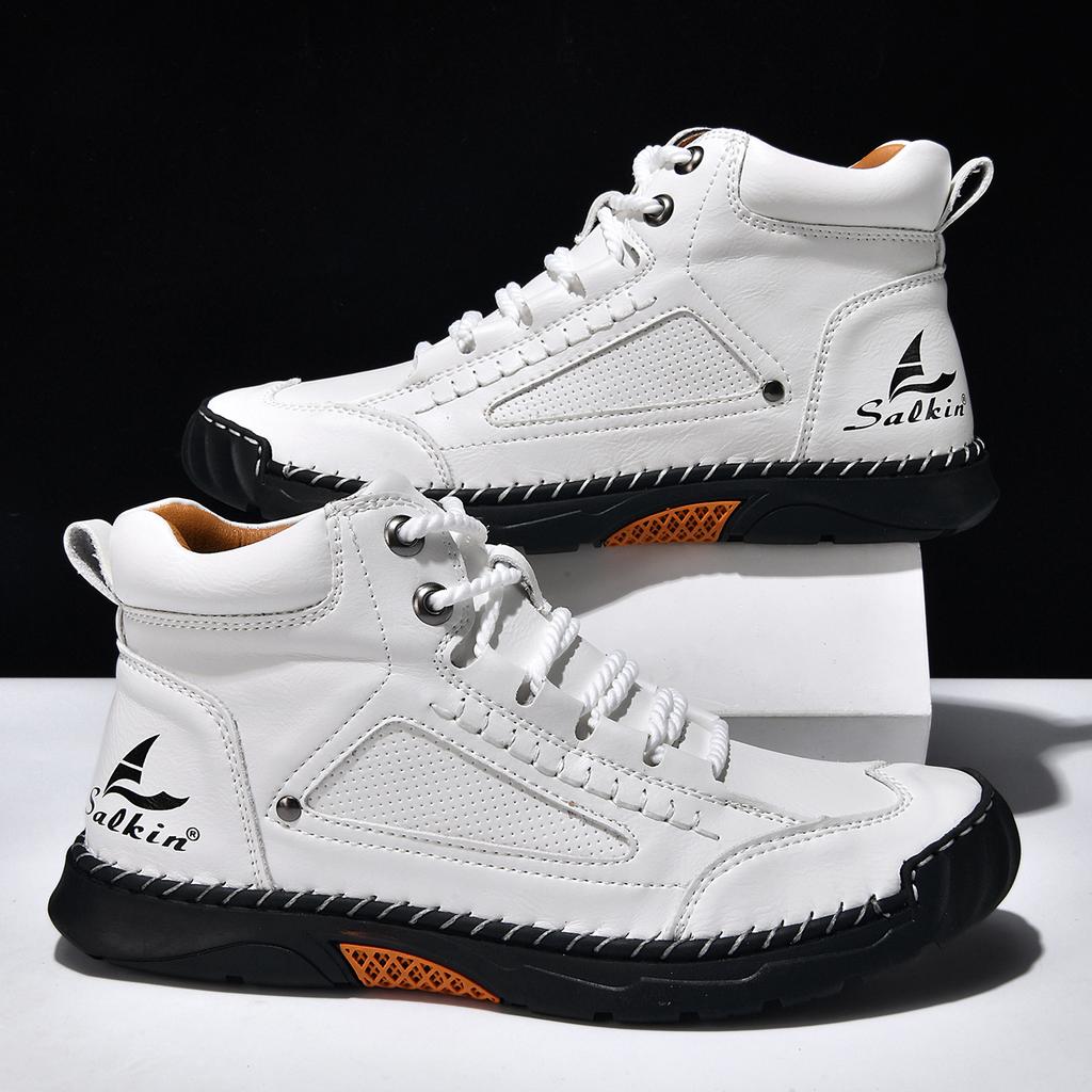 Handmand Casual Leather Shoes Outdoor Men Boots Autumn Retro Breathable Casual Shoes Lace Up Blue Ankle Boots Winter Autumn