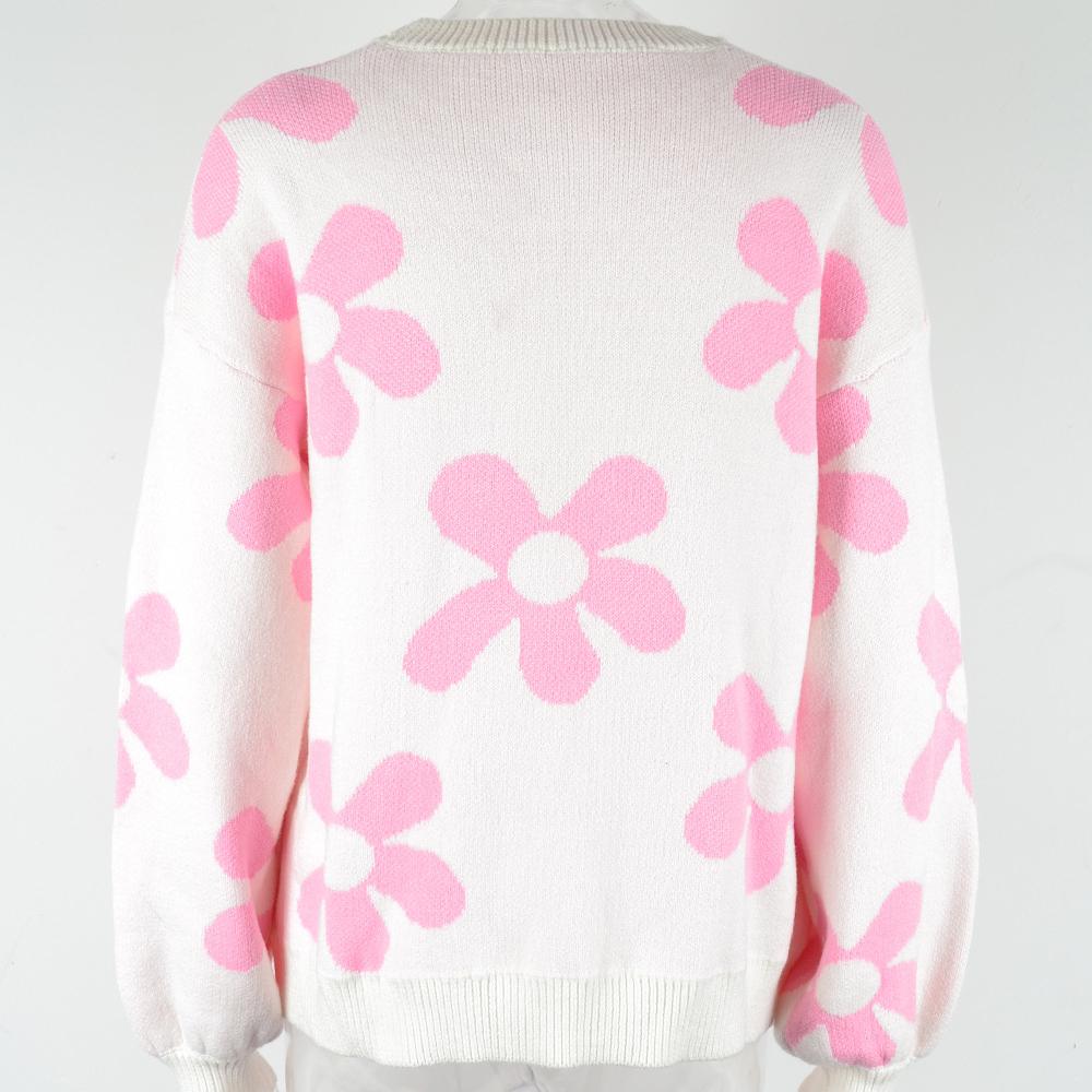 2023 Autumn/Winter Women's Casual Printed Sweater Pullover Flower Large Size Sweater