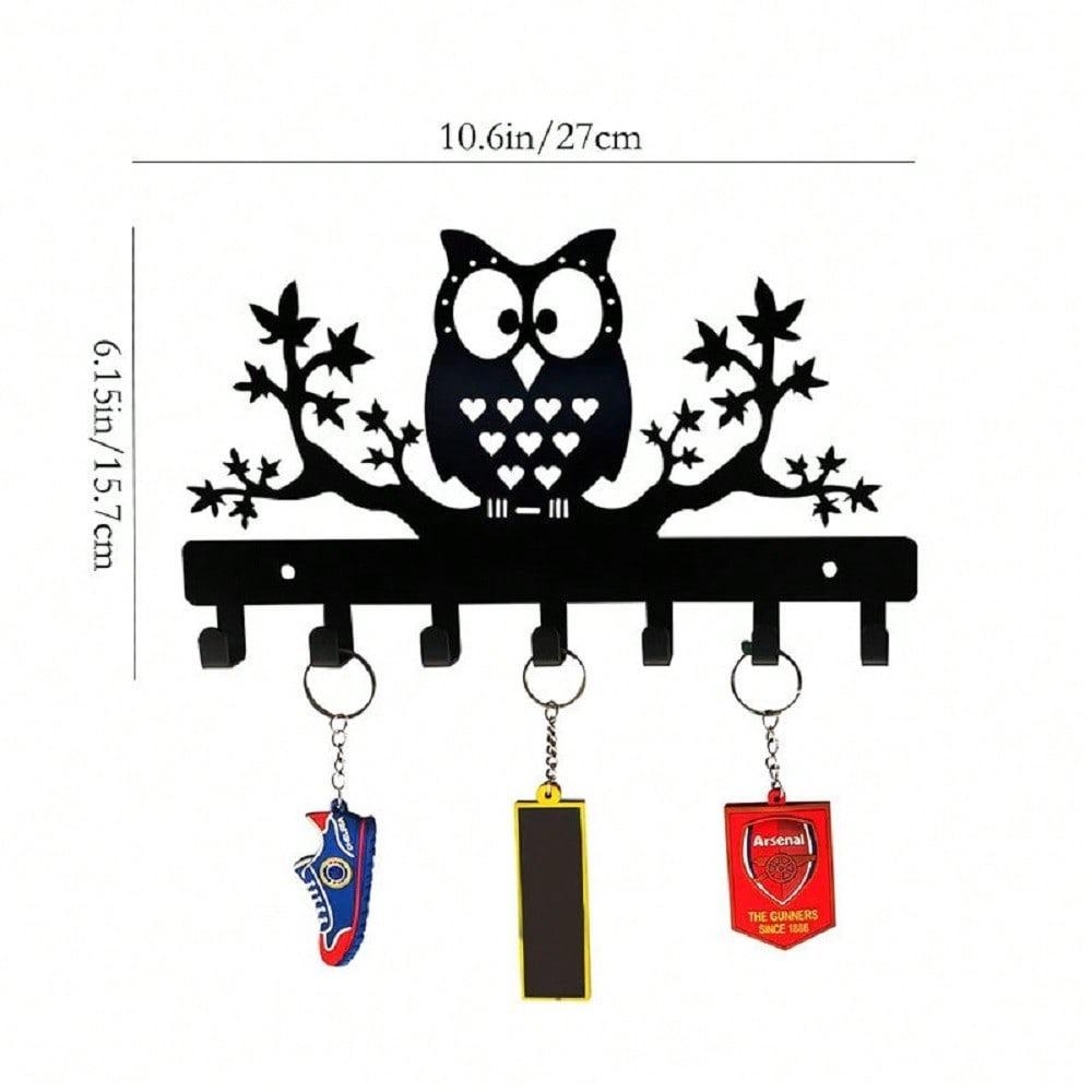 Wrought Iron Metal Owl Key Holder, Black Animal Key Hook, Wall Mounted Coat Rack, Home Entryway Decor, Housewarming Gift