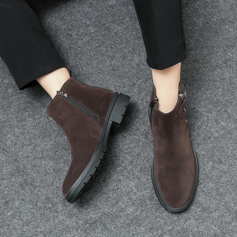 Fashion Winter Business Men Chelsea Boots Black Brown Men Thick-soled Anti-slip Matte Leather High-top Thick-soled Boots Training Boots