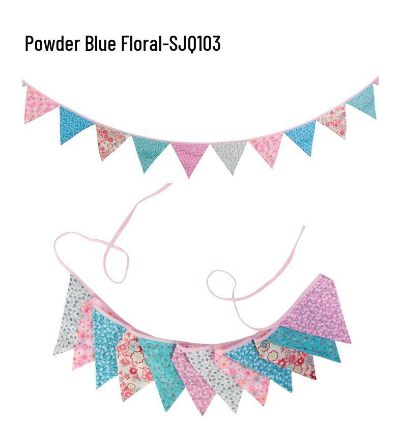 Pink Pastoral Floral Cotton Bunting: Children's Party or Wedding Decoration Hanging Flag