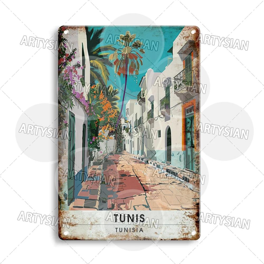 Maghreb Travel Cityscape Metal Sign Tunisia Alger Algeria Chefchaouen Morocco Marrakesh Oran Kabylie Hammamet Tunis Gafsa Plaque