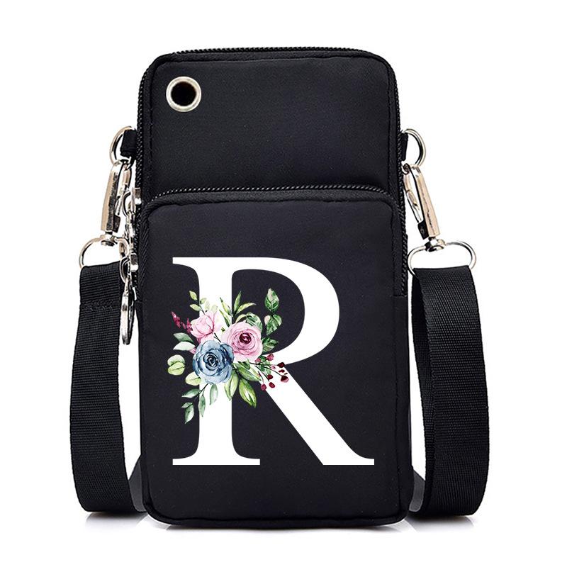 New Letter-printed Black Oblique Span Bag, Mobile Phone Bag, Light To Carry, Vertical Length and Width Change Bag