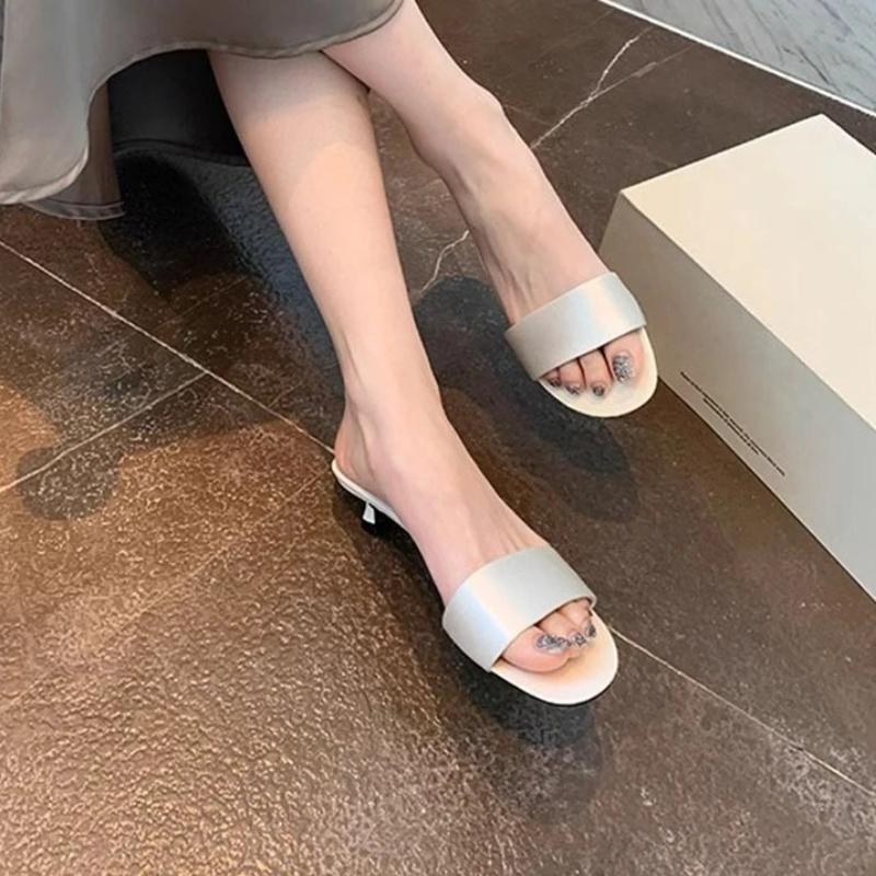 Designer Summer Open Toe Slip On Women Slippers Ladies Elegant Dress Street Style Thin Heel Slides