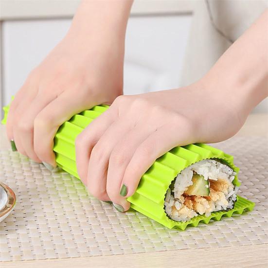 Silicone Sushi Rolling Mat with Bamboo Pattern Non-Stick Reusable Sushi Maker for Rolls Rice Balls Essential Kitchen Tool for Homemade Sushi