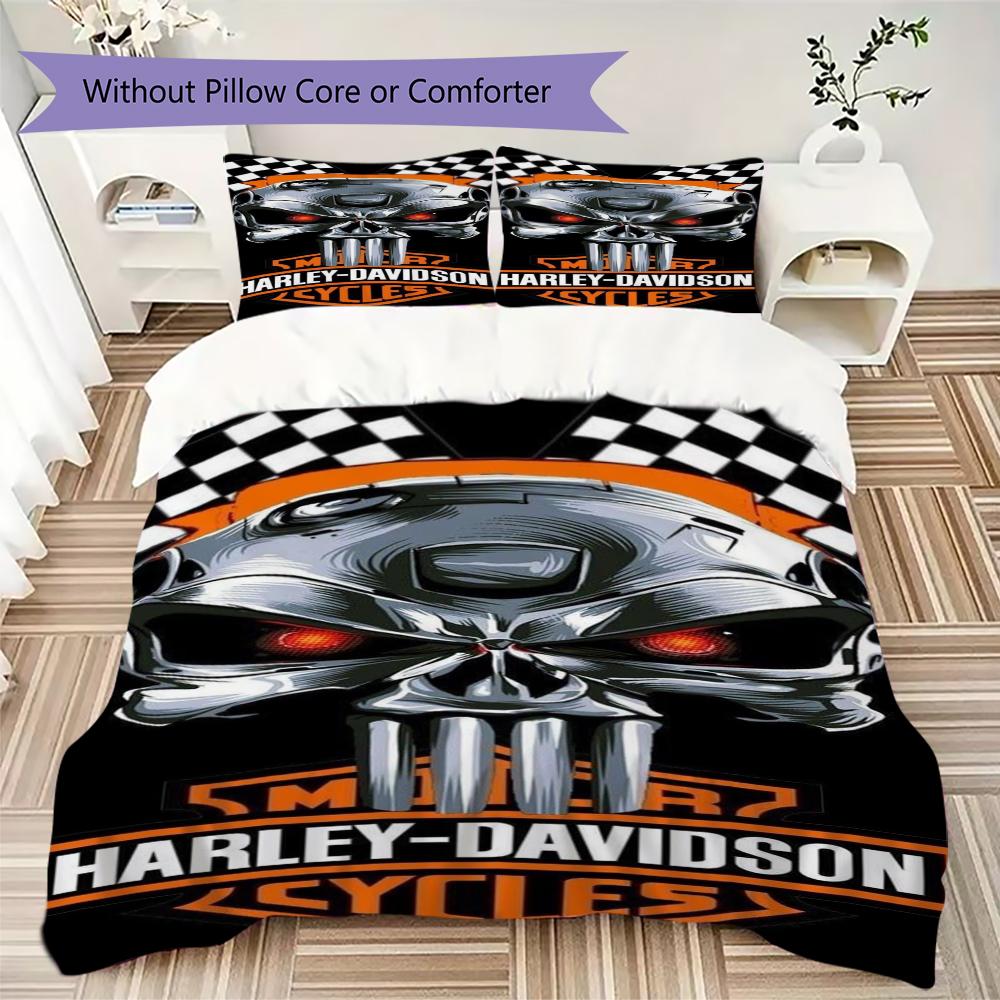 Chrome Skull Harleydavidson Biker Bedding 1 Duvet Cover 2 Pillowcase Without Core Without Core Christmas Birthday Gift