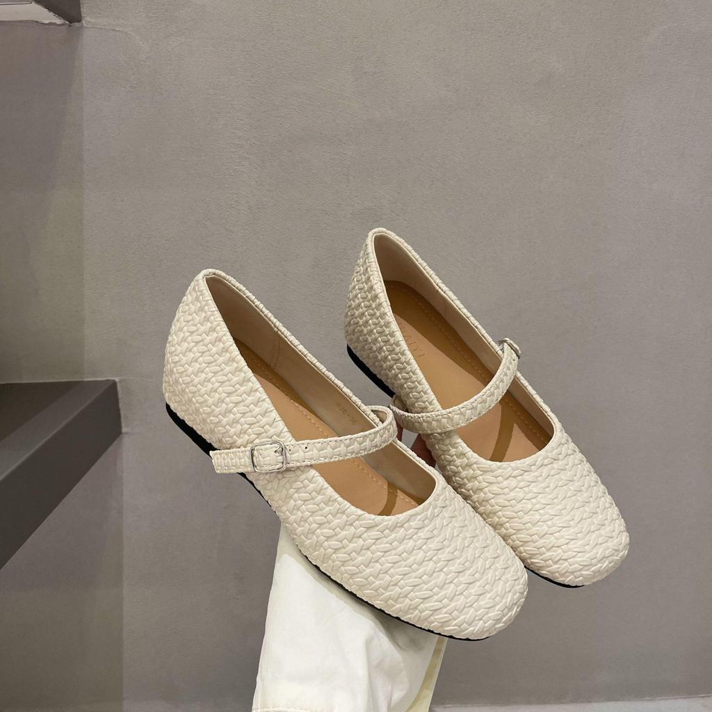 2025 Retro Woven Mary Jane Ballet Flats with Inner Lift, Square Toe, One-Strap Design for Women
