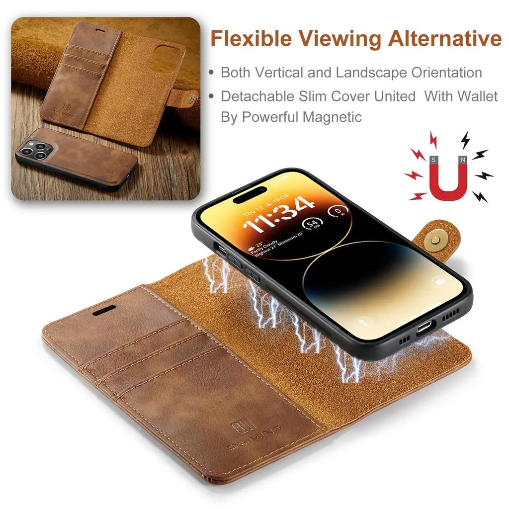 DG.Ming for IPhone 18 17 16 Pro Max 15 14Plus 12 11 13Mini Luxury 2-Folding Wallet Case Detachable Leather Magnetic Flip Cover Case