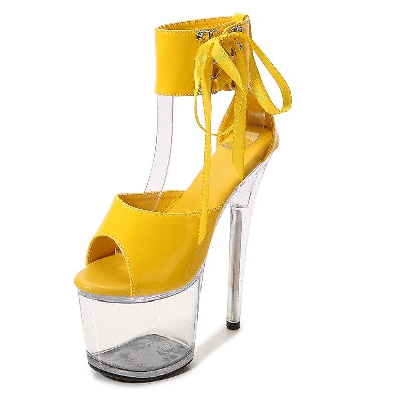 Damesko Høyhæl PU Fisketå Stiletto Sexy Gjennomsiktig Vanntett Høy Super Sandaler 1986-serien 20 cm Hæl 10 cm Platforjavascript:m LFD