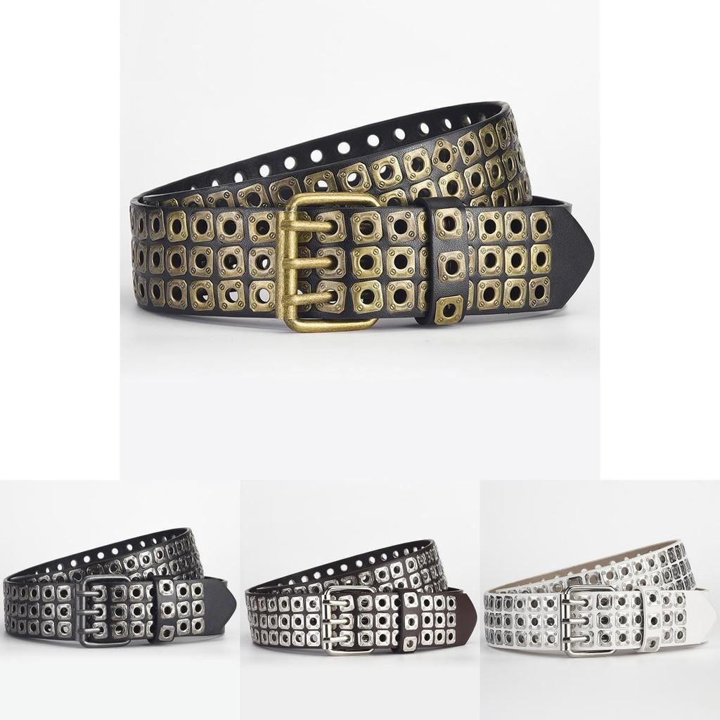Unique And Stylish Pu Leather Belt With Rivets And Eyelets For Men And Women