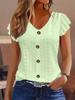 Spring New Women's Fashion Casual Solid Color Ruffles Sleeve V-Neck T-Shirt