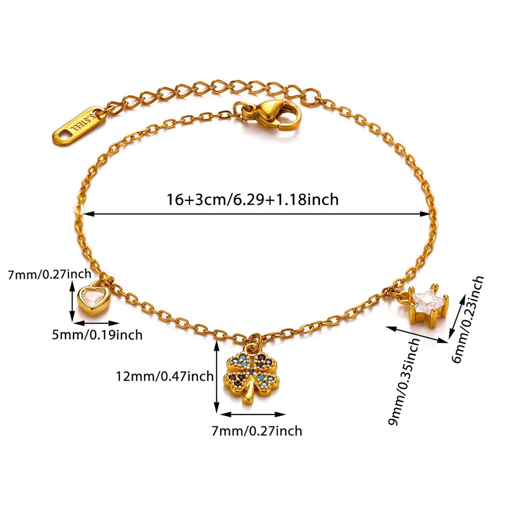 Vintage Colorful Flower Pendant Tassel Bracelet For Women Stainless Steel Chain Waterproof CZ Heart Star Bracelets Summer Gift