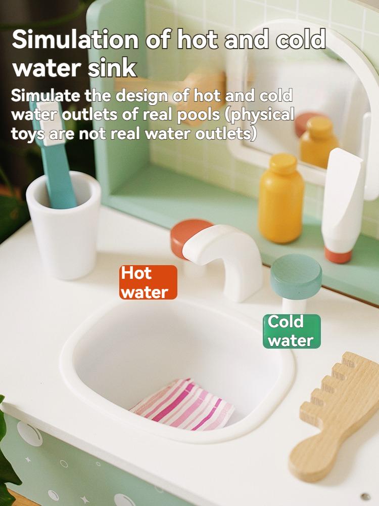Children Wooden Dressing Table Role Play Set Toy Kids Girls Vanity Mirror Make Up Desk Toy Play