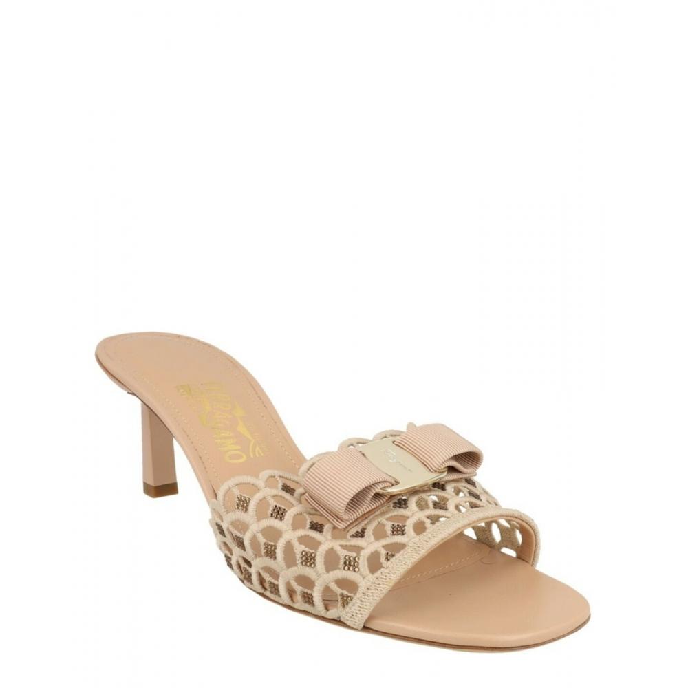 Salvatore Ferragamo Glo Bow Mules Beige
