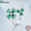 BAMOER 925 Sterling Silver Elegant Four-Leaf Clover Adjustable Flower Ring, Simple Finger Ring for Women