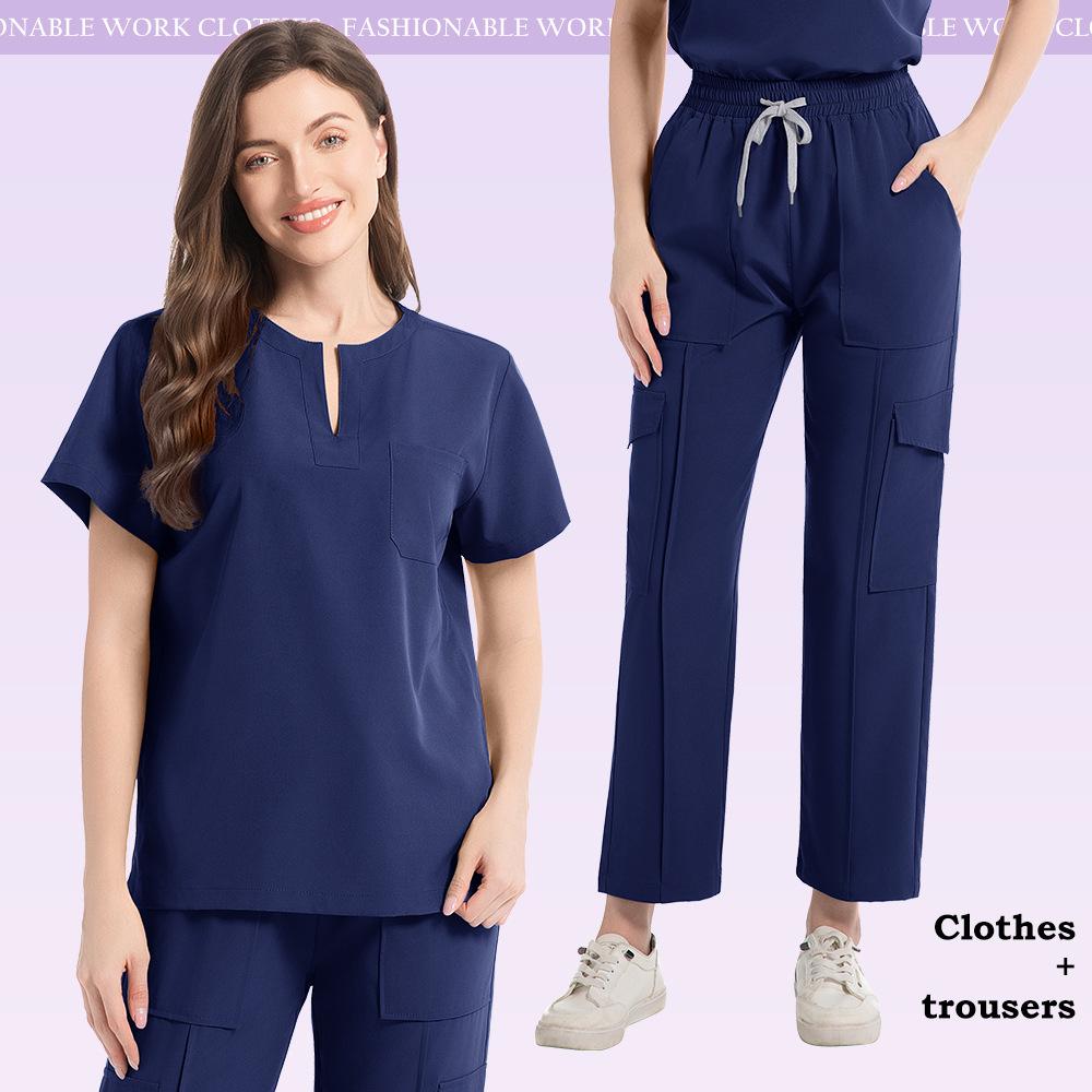 Uniforme Camice Medico Donna Set Camice da Infermiera Tasca Top+Pantaloni Tuta 2 Pezzi Abbigliamento da Infermiera Sala Operatoria Abbigliamento da Lavoro Salone di Bellezza