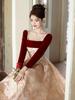 Elegant Long Sleeve Velvet Wedding Dress for Pregnant Women High Waist A-Line Skirt Formal Evening Gown Perfect for Engagemen...