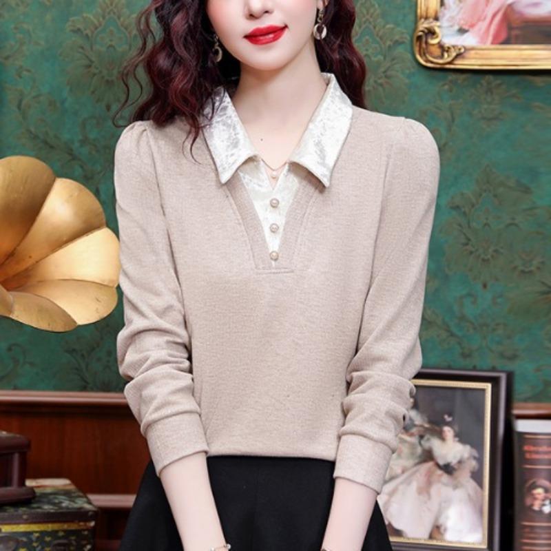 

Поддельный двухсекционный свитер с длинными рукавами для женщин на весну, новый тонкий топ, темпераментная рубашка-пуловер 2XL