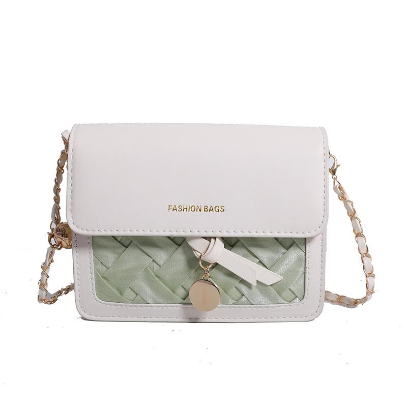 

Small fresh woven small square bag women s 2024 summer new French niche contrasting color women s bag chain shoulder messenger bag зелений