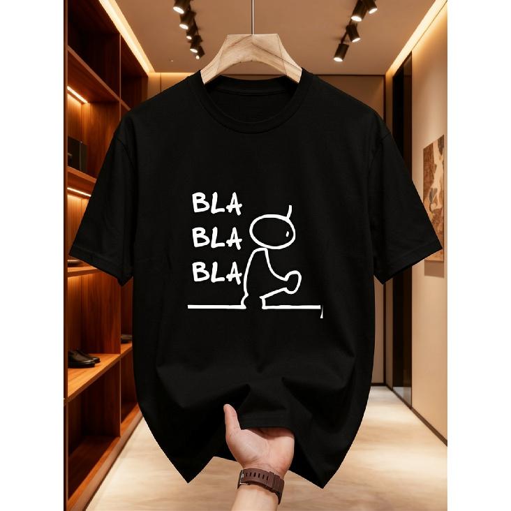 New High-Quality Men'S T-Shirt - 100% Pure, Comfortable And Breathable Bla Bla Bla Man European And American Trend Men'S Wear, Fashionable Casual