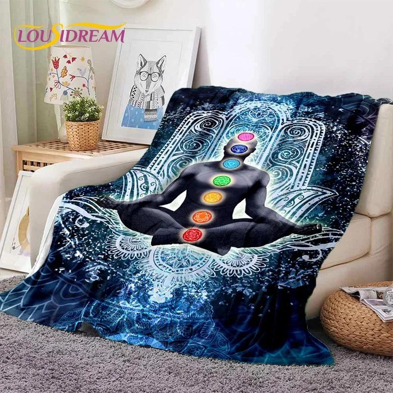 3D Jóga Meditace Duha 7 Čaker HD Měkká Flanelová Přikrývka pro Postele Ložnici Pohovku Piknik, Přehoz pro Venkovní Volný Čas Dárek