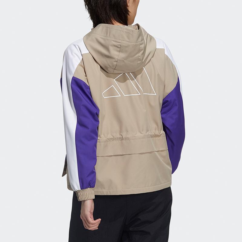 Adidas CNY Series New Year Patchwork Print Sport Hooded Jacket Women Outerwear Khaki-Brown GP0611