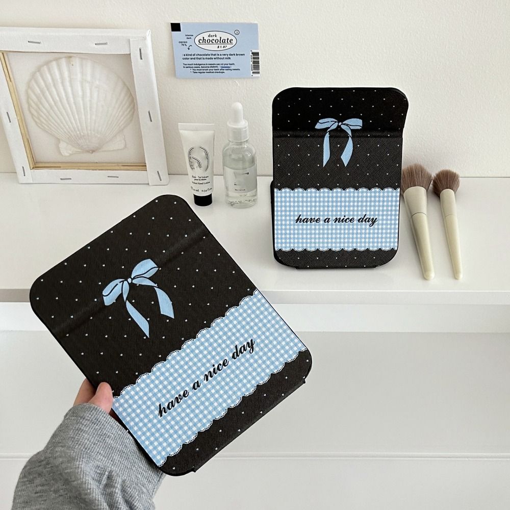 Compact Cosmetic Mirror Desktop Stand Mirror Pu Leather Pocket Make-up Mirror Vanity Mirror  Unisex