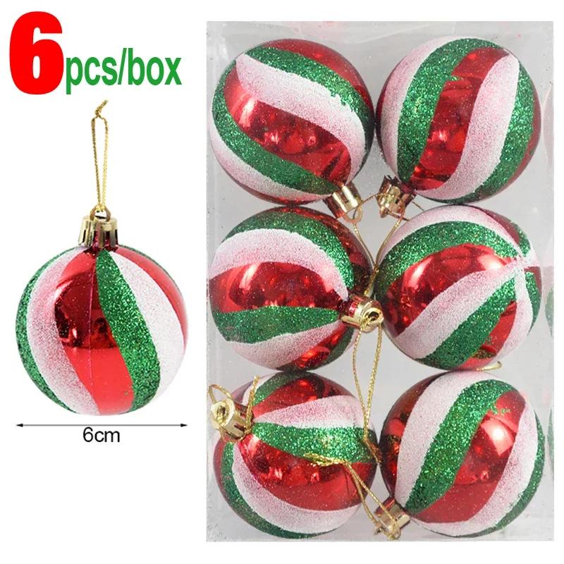 24/6PCS Christmas Balls Electroplating Color Painting Xmas Round Ball Xmas Tree Hanging Pendants Ornaments New Year Party Decor