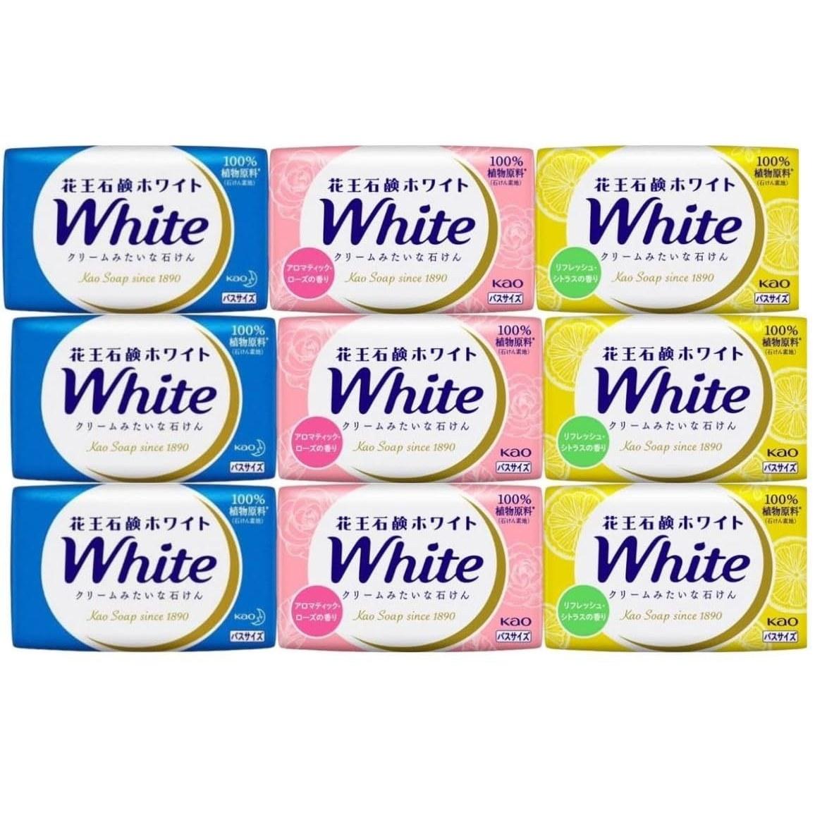 Kao White Solid Soap Bath Size 130g Aromatic Rose Refresh Citrus Floral Set 3 9 pieces available sold individually post delivery.