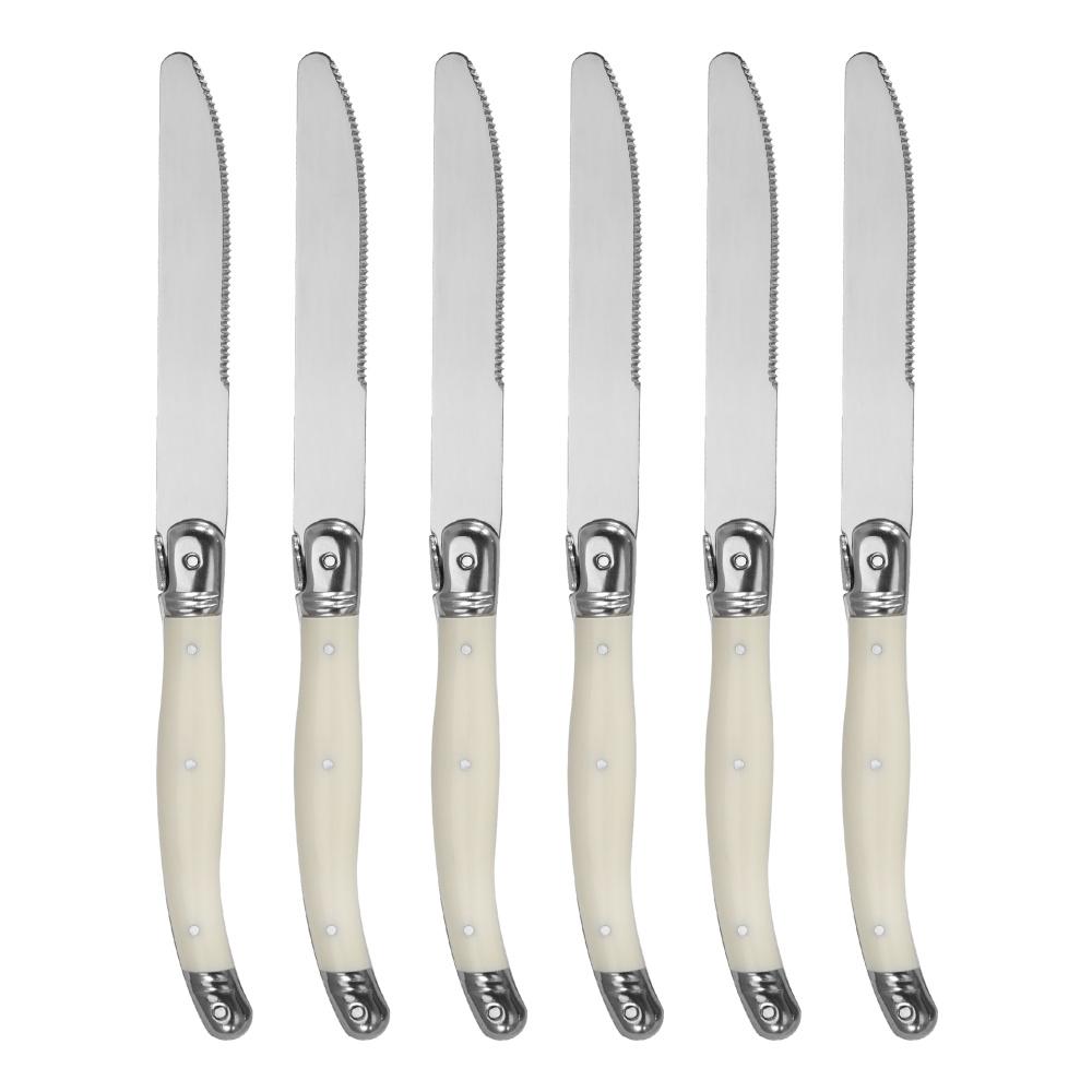 6/24pcs Laguiole Table Flatware Set Off-white Steak Knives Forks Spoons Set Pretty Stainless Steel Cutlery