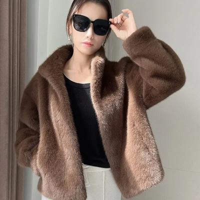 Zlatá norka Kašmírová kožešina Jednodílná kožešina Ženy Korejský styl Krátký kabát Zimní zahuštěný Vysoce kvalitní dámské oblečení Top