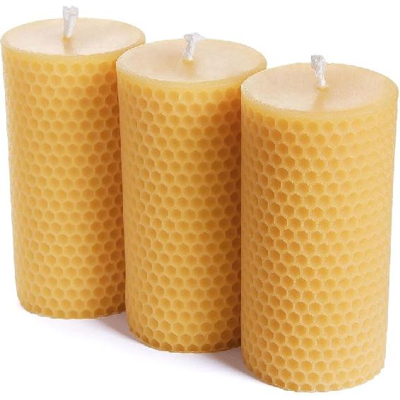 Pure Natural Beeswax Pillar Candles Bulk - Pack of 6 - Honeycomb Surface, No Scent- for Emergency/Prayer/Relax (2inch Diameter, 4 Inch Tall - Yellow)