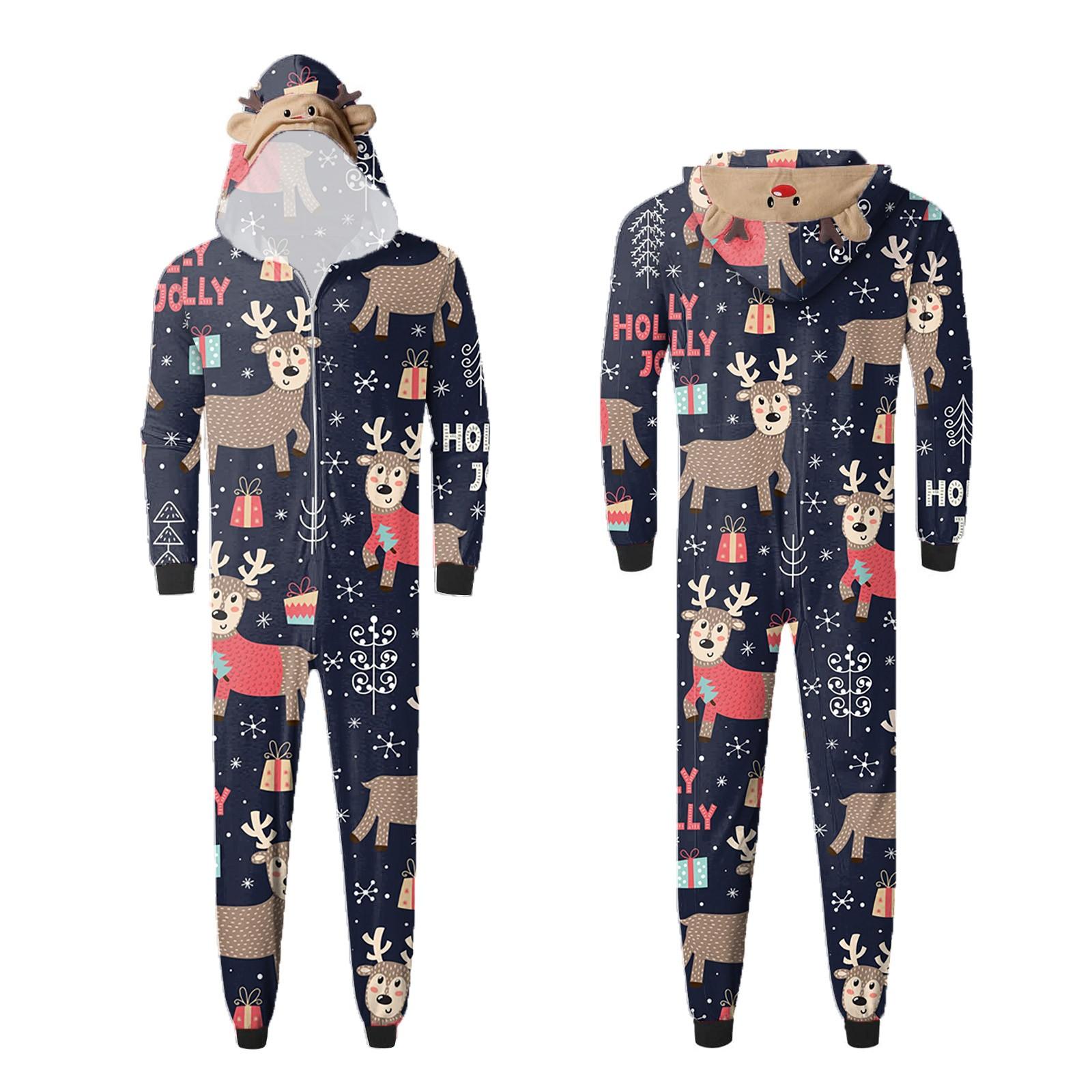 

Комплект комбинезона на молнии с капюшоном и длинными рукавами для всей семьи с рождественским принтом