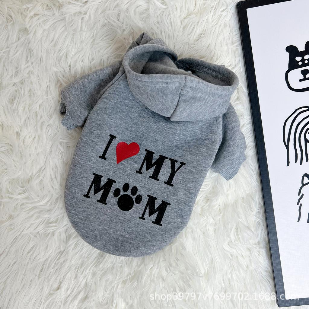 Autumn and winter dog clothes cold and warm Korean version letter velvet hooded sweater pet cat clothes small dog