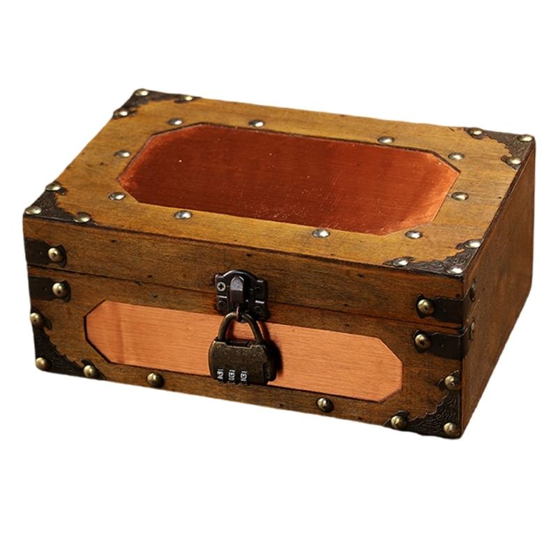 Vintage Wooden Keepsakes Chest with Lock Mechanism Antique Jewelry Storage Box Lockable Small Accessories Container