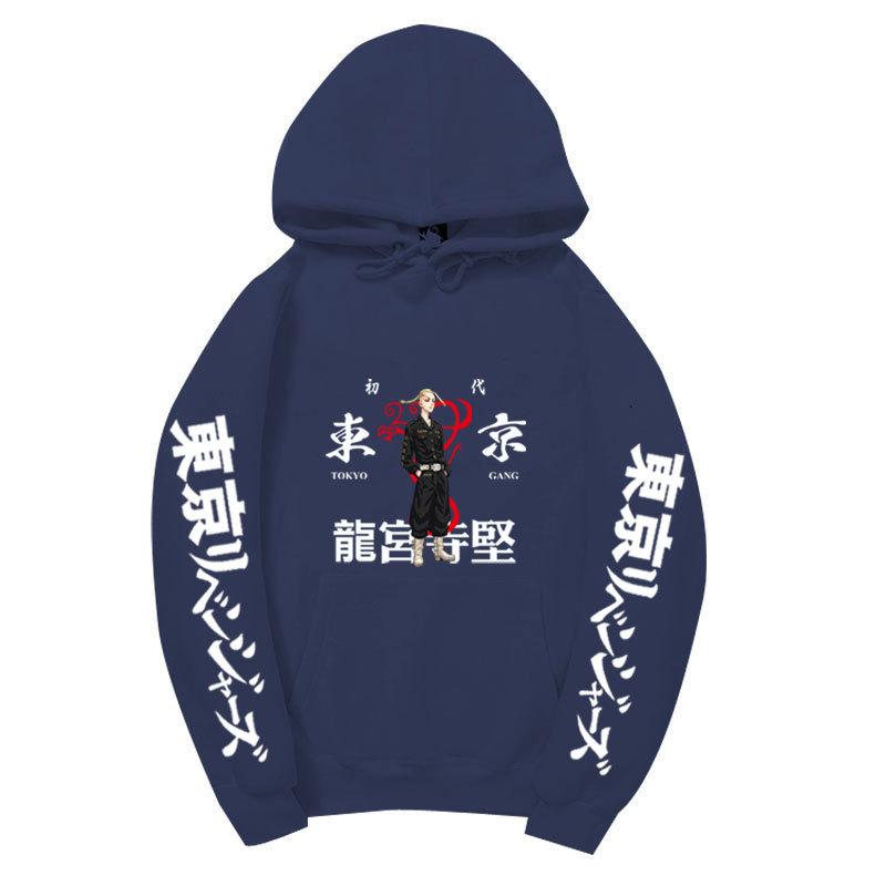Tokyo Revengers Hoodie with Ryuguji Ken Print, Long Sleeve Pullover Sweatshirt, Anime Street Casual Unisex Sweatshirt with Japanese Text Sleeves