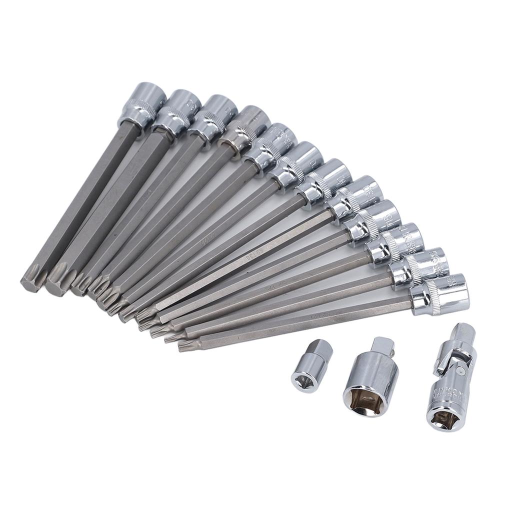 15PCS Set Long Hex Bit Socket Set S2 Alloy Steel Extra Hard 38 Inch Extended Hex Wrench Set