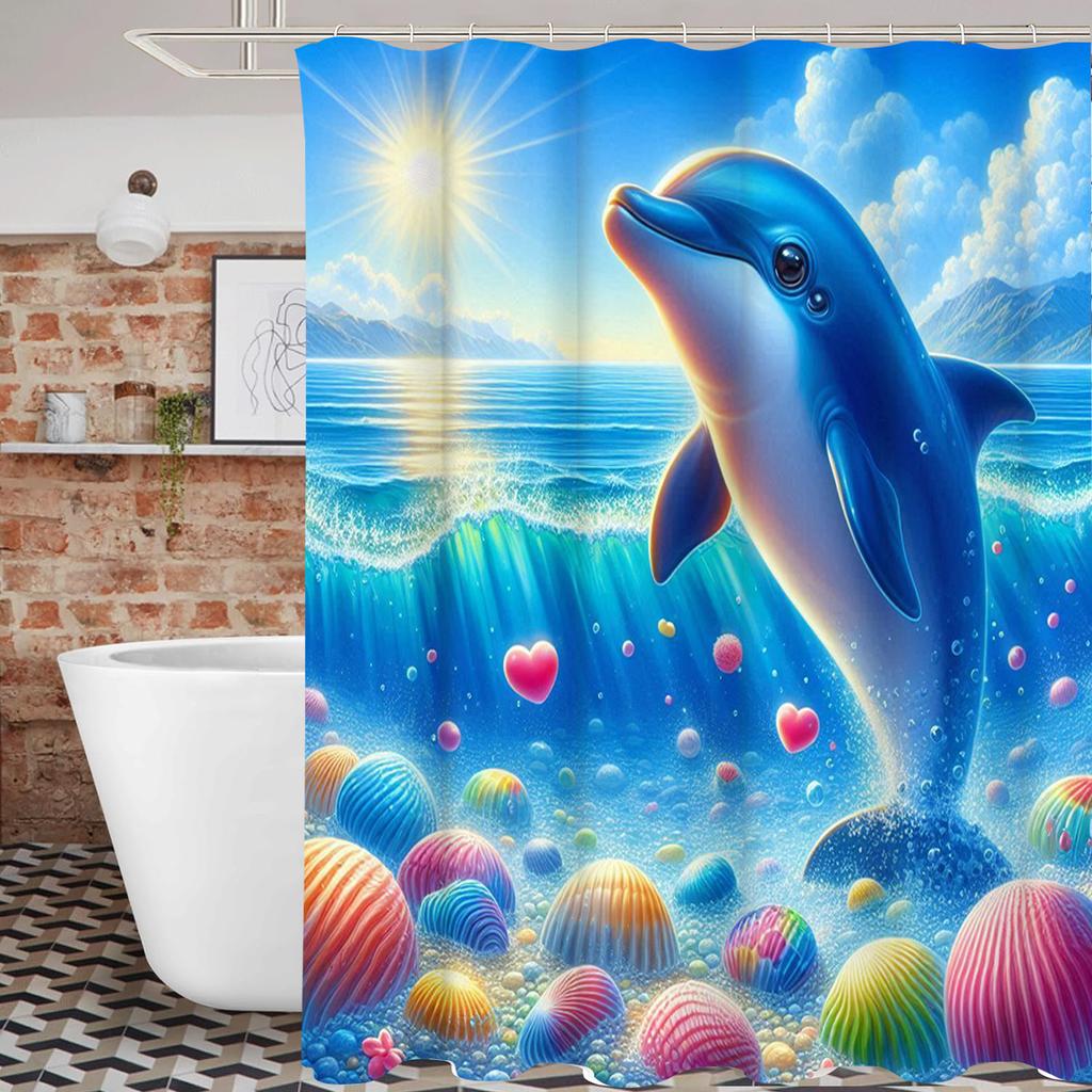 Dolphin In Wave Bathing Curtain  Bathroom Shower Curtain Waterproof With 12 Hooks Home Deco Free Ship