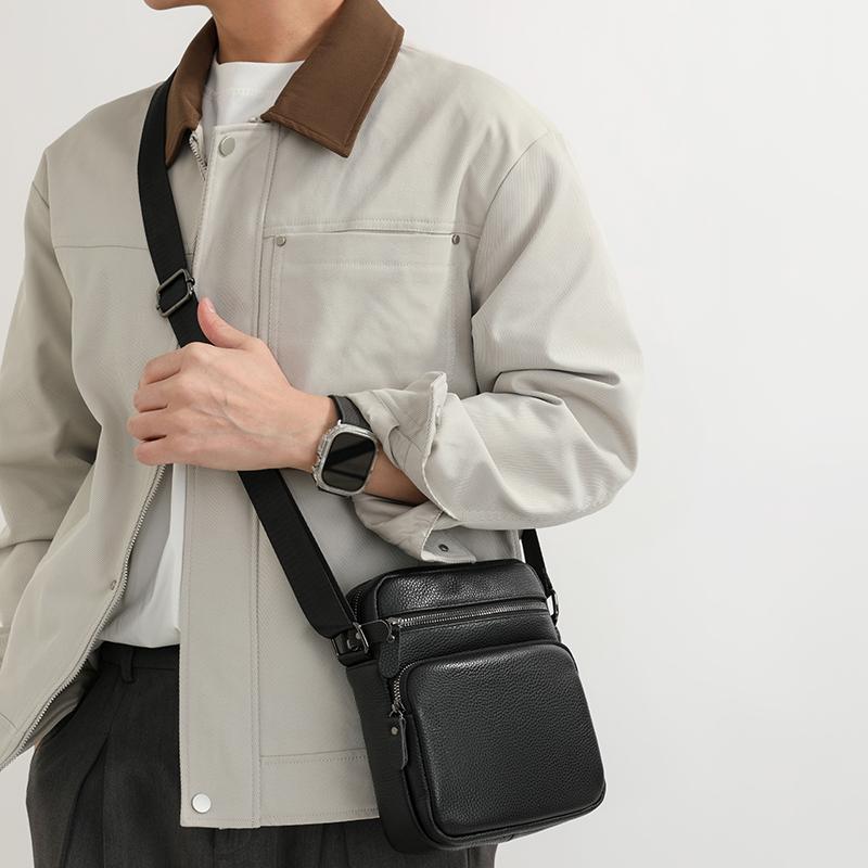 Men's Leather Shoulder & Cross - body Bag Multiple Zipper Pockets Business Casual Messenger Bag Lightweight & Versatile Day Bag