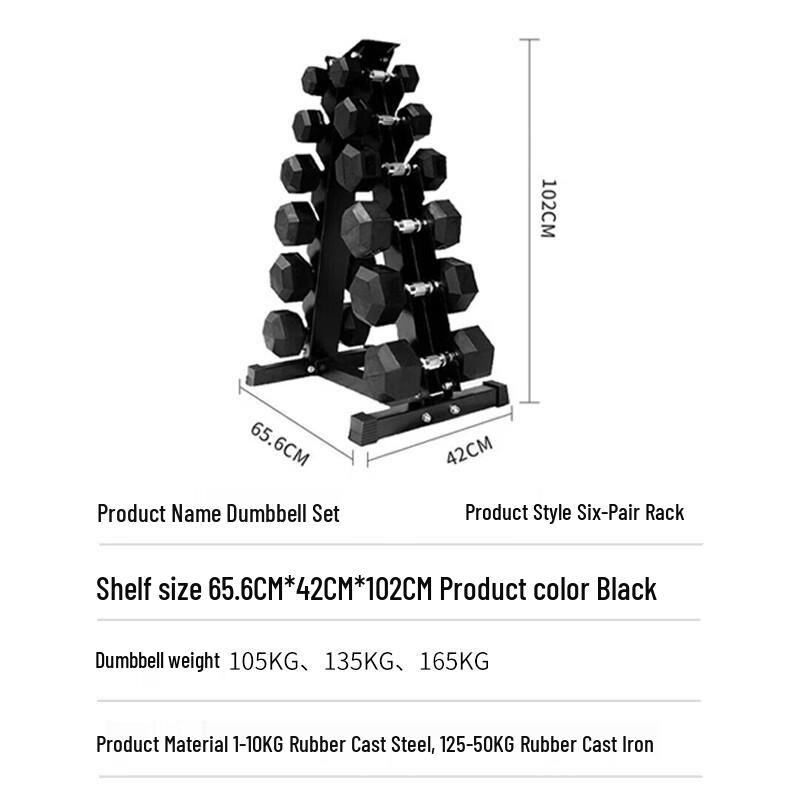 Zhou Xiang Rubber Hex Dumbbell Set with Storage Rack