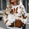 Plush Printed Jacket Fall and Winter New Arrival European and American Women's Clothing Hooded Zipper Stuffed Print Cardigan Outwear