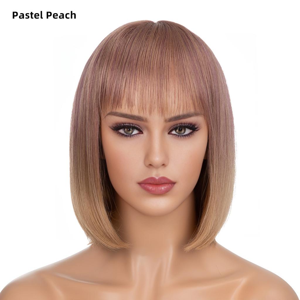 Women's Natural Looking Daily Use Short Straight Wig with See-through Bangs Ladies Front Lace Heat Resistant Fluffy Bob Wig
