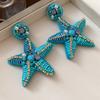 New blue flower fringed earrings, fresh niche design studs, women's summer vacation earrings