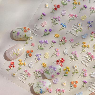 Dried Flower Butterfly Wildflowers Daisy Lily Moth Orchid Garden Self Adhesive Nail Art Stickers Chic Manicure Decals